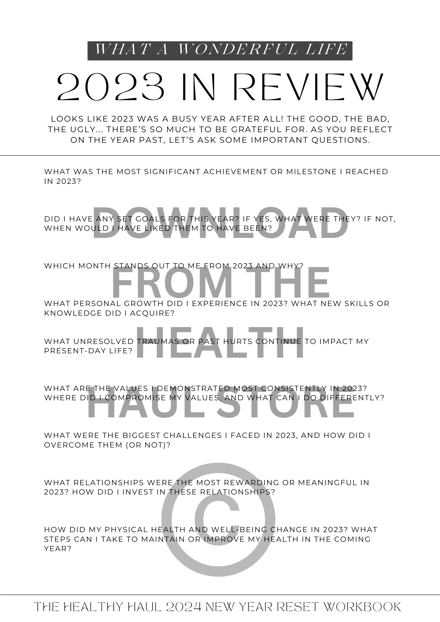 2024 New Year Reset Workbook The Healthy Haul